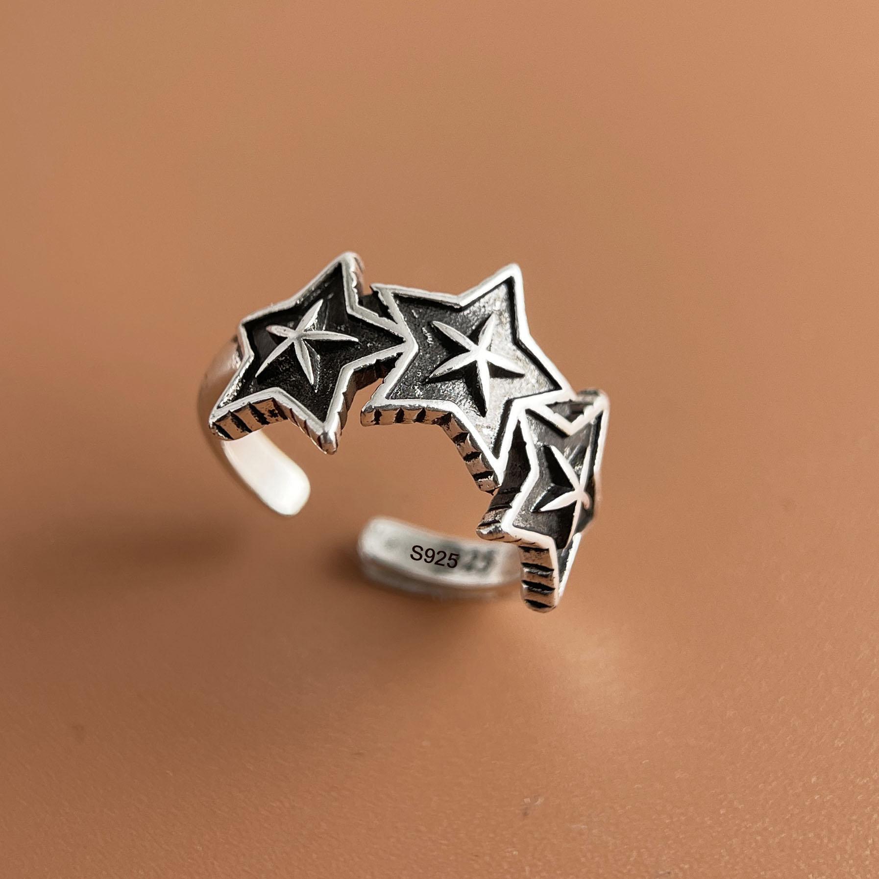 

925 Sterling Silver Rings for Women Couple Minimalist Handmade Simple Retro Big Star Ring Fine Jewelry Gift Prevent Allergy resizable