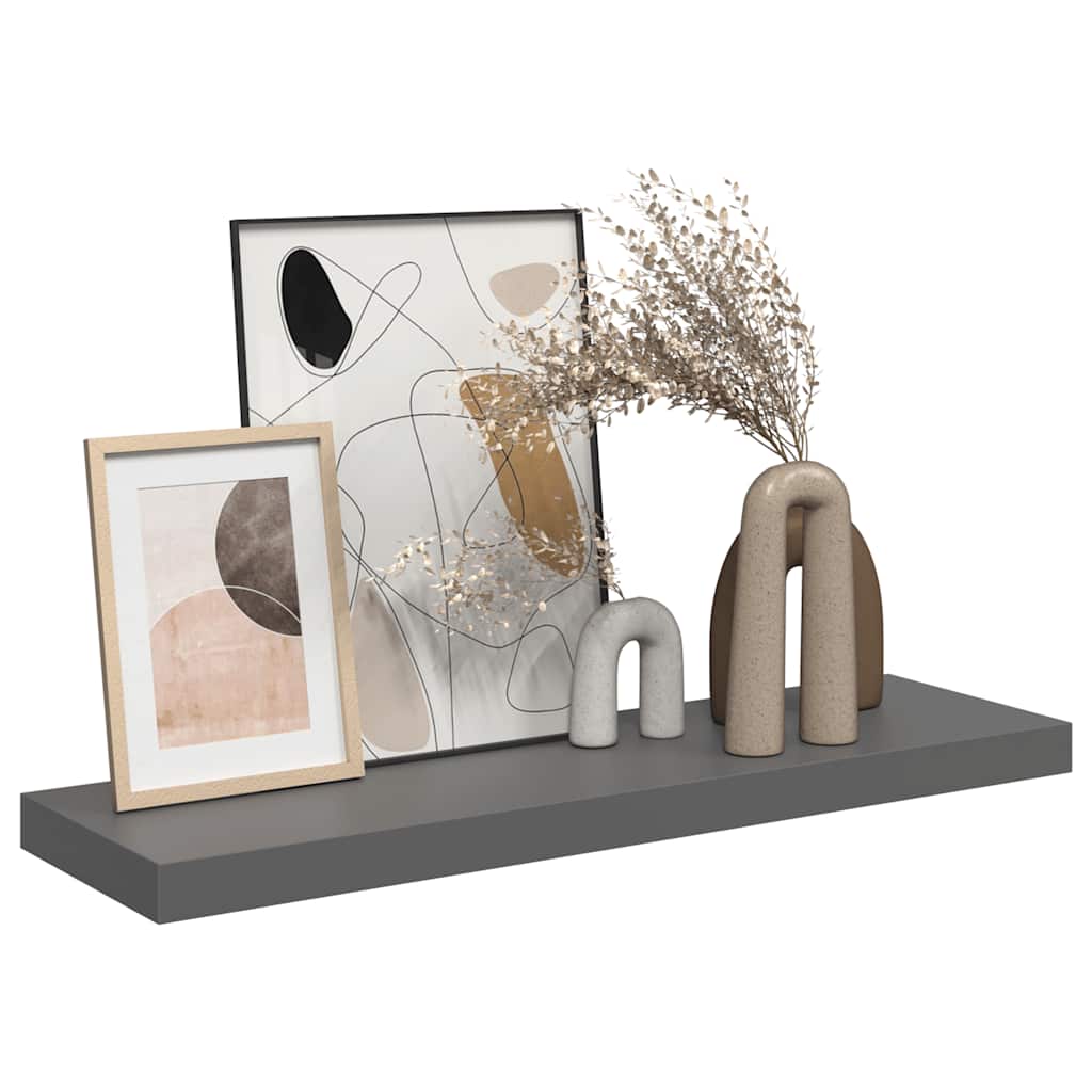 Floating Shelf High Gloss Gray 80 X 23.5 X 3.8 Cm MDF