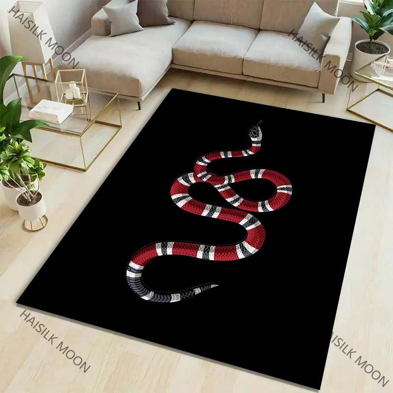 1PC Black Background Snake Pattern Carpet for Living Room Bedroom Sofa Home Decor Non-slip Floor Mat Large Size Luxury Gift