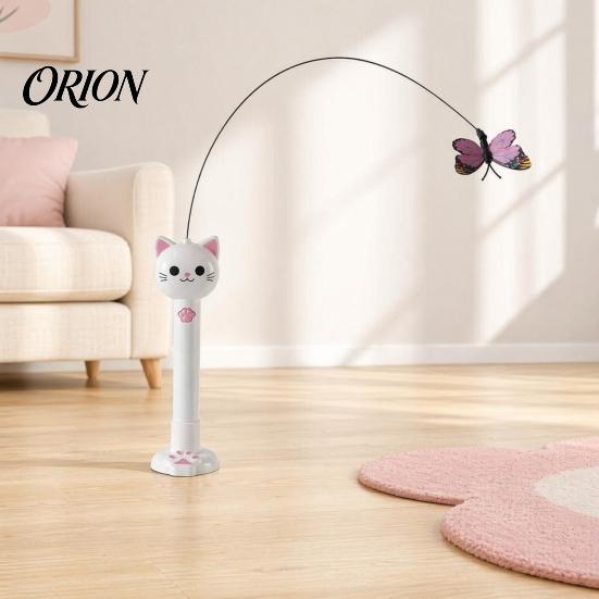 Cat Hunting Toy 2-in-1 Interactive Toy, Wand with Fabric Butterfly Teaser Suction Cup Base, Rechargeable Red Light for Indoor Self Entertainment