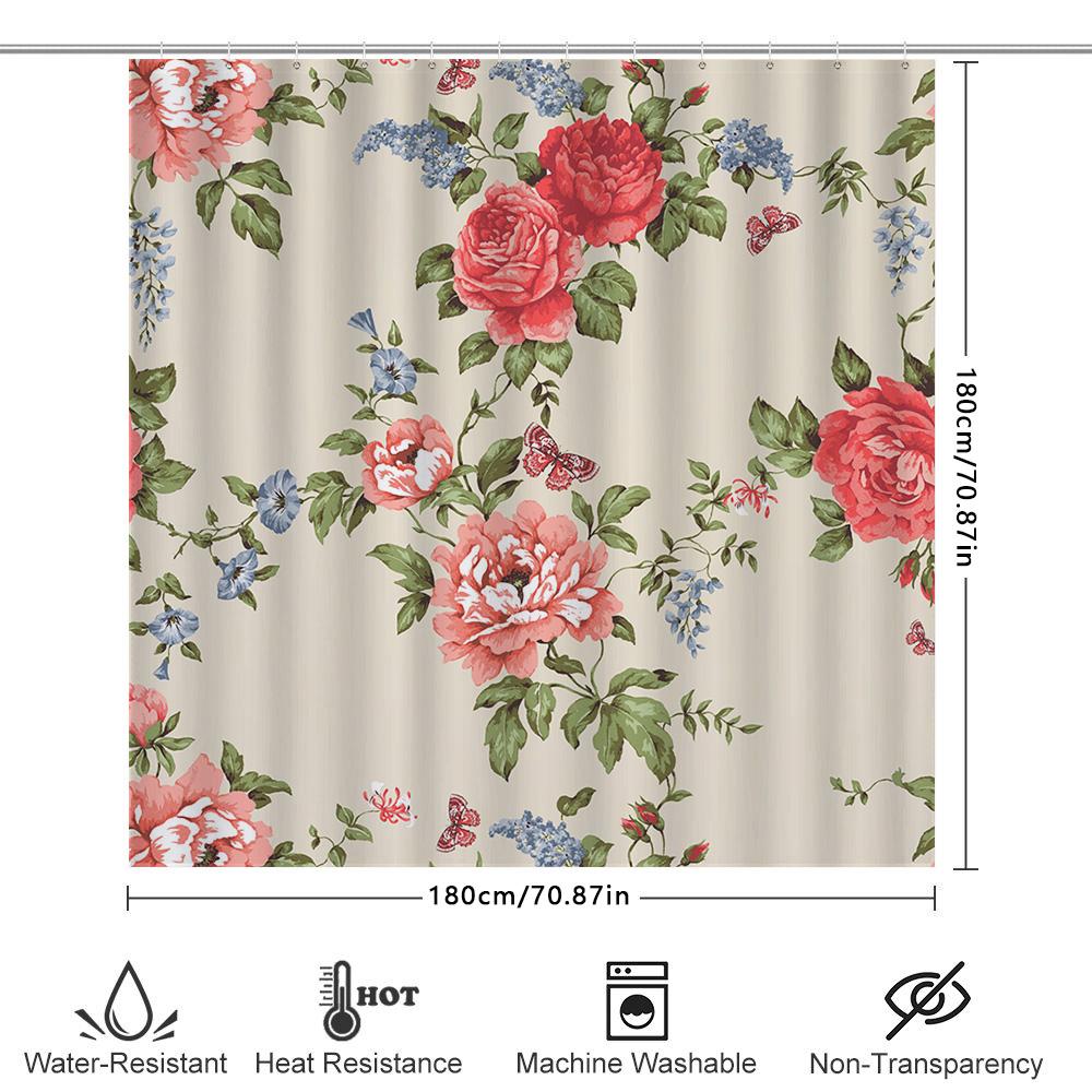 Vintage Floral Bath Shower Curtain Home Decor Waterproof Fabric Printing Modern Design Bathroom Decoration 180Cm High Quality Cu