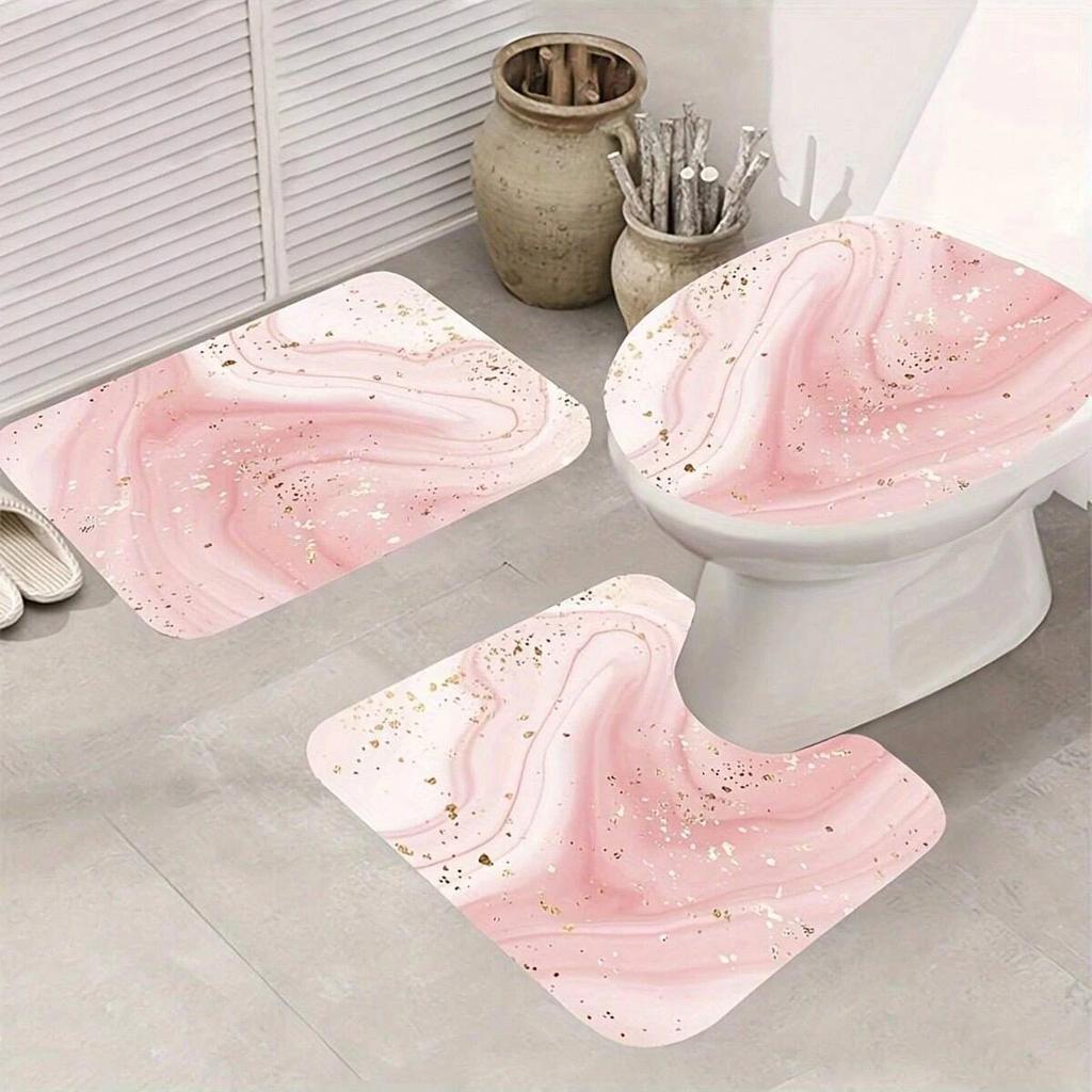 1 st Duschdraperi i rosa marmor med guldkanter, Vattenavvisande duschdraperi med plastkrokar, Badrumstillbehör,