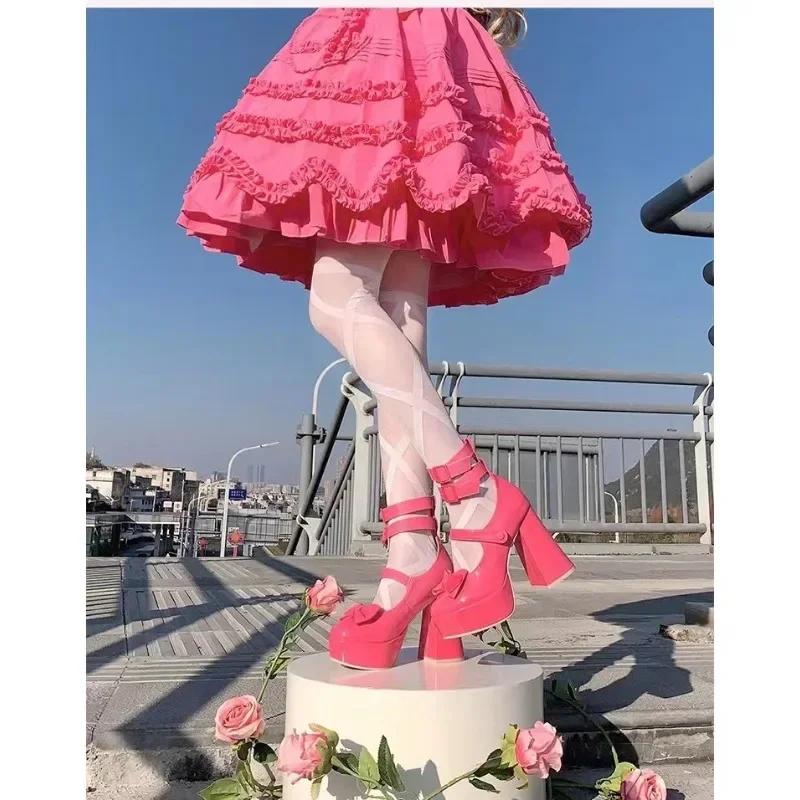 Fashion Game Magic Madoka Cosplay Shoes Custom Lolita Costume Props Bow-knot Sandals PU Leather High Heel Princess Shoes for Women Girls