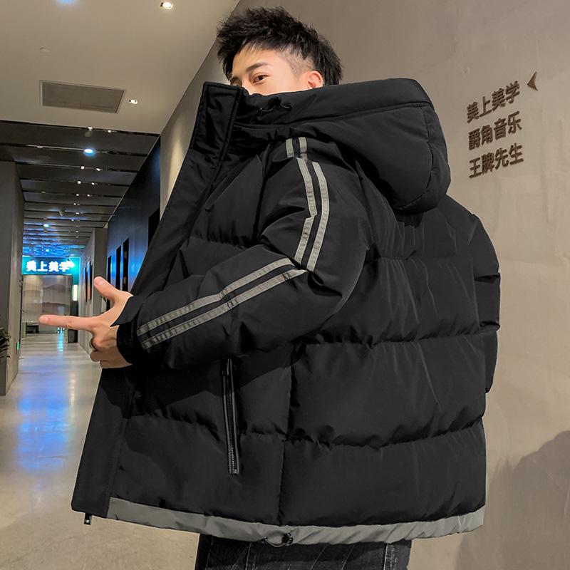 Мужская зимняя хлопковая куртка с капюшоном - Свободная повседневная, с плюшем, теплая утолщенная куртка M чёрный