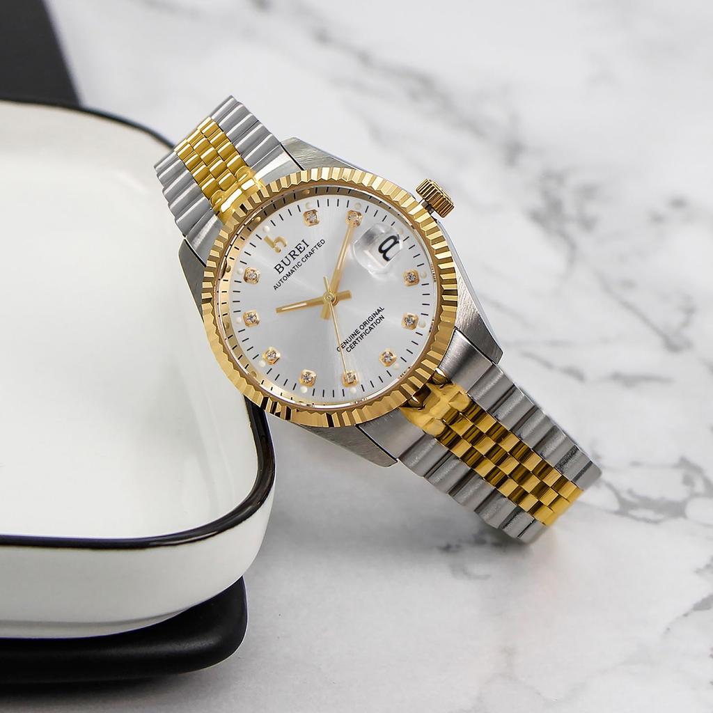 BUREI Automatische Datum Beliebte Gold Stilvolle Business-Uhr Herrenuhr, Wasserdicht, Anzeige, Mechanisch, Marke,
