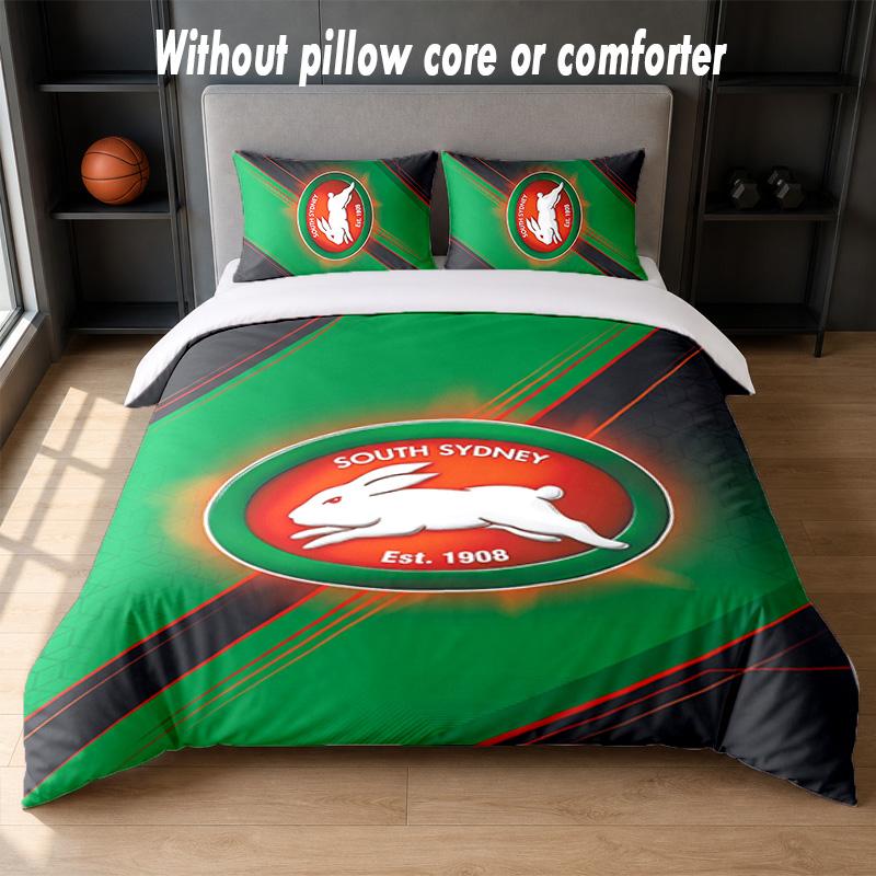 South Sydney Rabbitohs Design Set Biancheria da Letto 1 Copripiumino + 2 Federe Morbido Traspirante Biancheria da Letto per la Casa