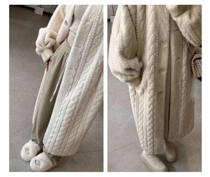 Eco-Friendly Faux Mink Fur Cable Knit Cardigan with Cotton Lining - Women's Winter Coat 2025 Collection