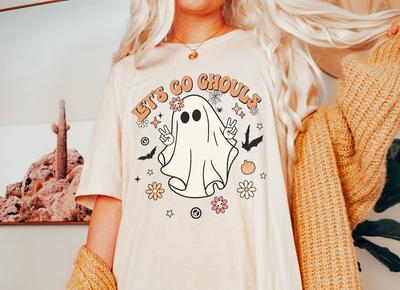 Lets Go Ghouls Shirt Retro Halloween Shirt Funny Ghost Shirt Spooky Season Shirt Plus Size Halloween Crewneck Fall Apparel Tee Pumpkin Shirt