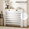 Radiator cover with horizontal slatted grille and 2 wooden drawers, 111W x 19D x 95.5H cm, white