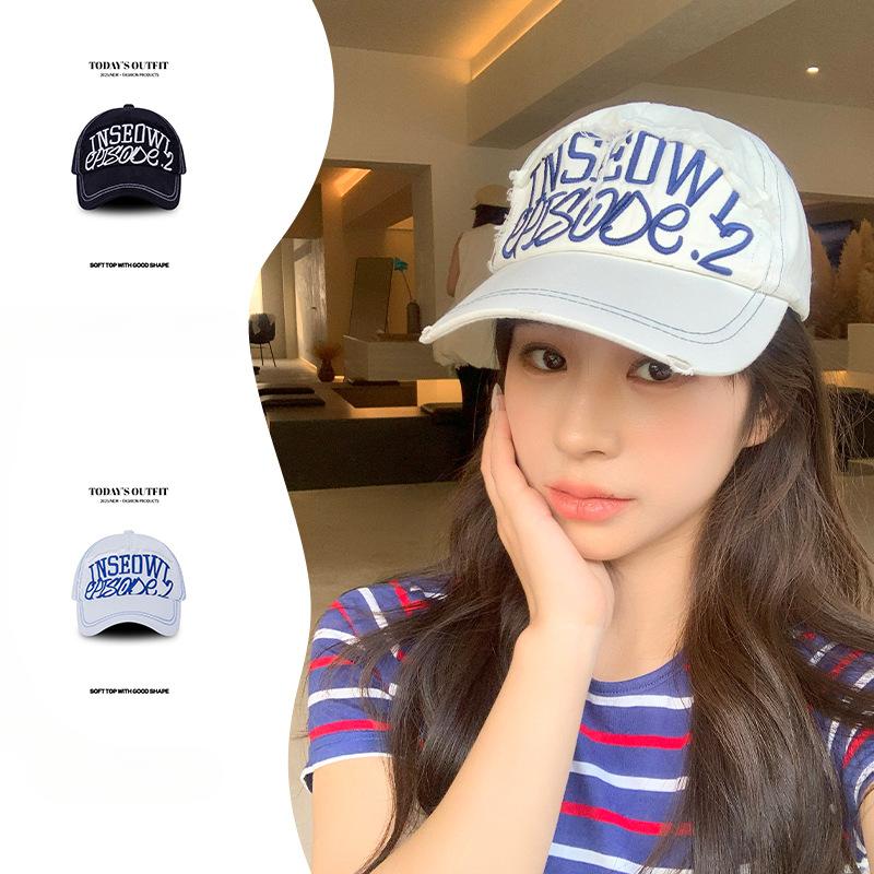American Retro Soft Top Letter Embroidered Baseball Cap Sun Hat Outdoor Travel Concave Style Men and Women Sun Hat Trend