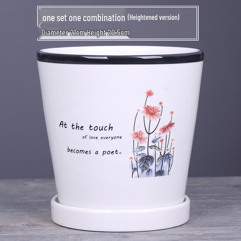 2025 Large Ceramic Flower Pot with Tray for Balcony & Living Room - Orchid & Succulent Album Style