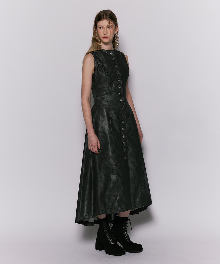 Weseullihyuseuteon Herringbone Glow Denim Long Tuck Dress Black