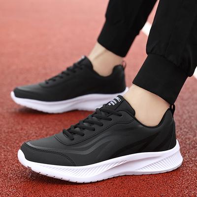 New Leather Sneakers Waterproof and Non-slip Running Shoes Black Shoes Soft Sole Lightweight Travel Shoes