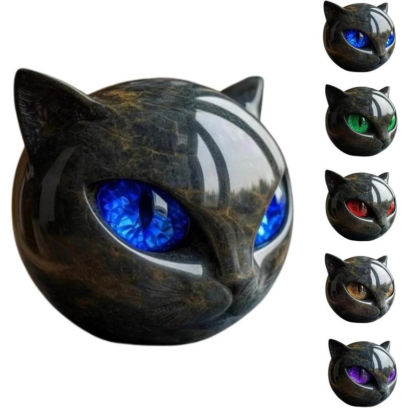 8cm Halloween Purrfect Ball Mini Kitten Stone Ornament Black Cat Carving Elegant Home Decoration Gift For Cat Enthusiasts Men Women