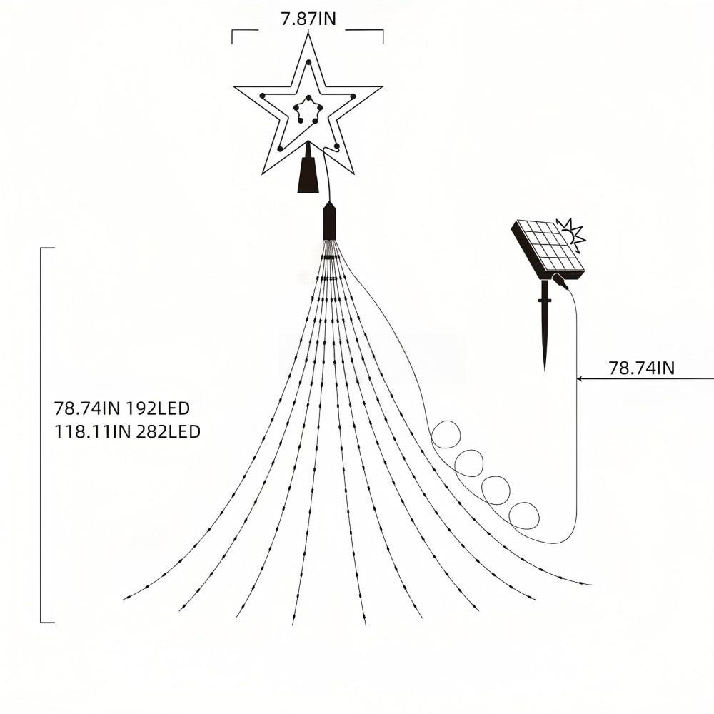 Solar LED Christmas Tree Waterfall Lights – Waterproof Outdoor Decorative Lights for Festive Courtyard Arrangements