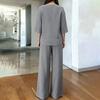 Women's Solid Color V Neck Half Three Quarter Sleeve Straight Leg Two Piece Set Spring Casual Outfit Comfortable Loose Fit