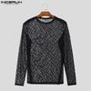 INCERUN Men Round Neck Long Sleeve Mesh Skinny Tops See Through T-shirts Undershirts