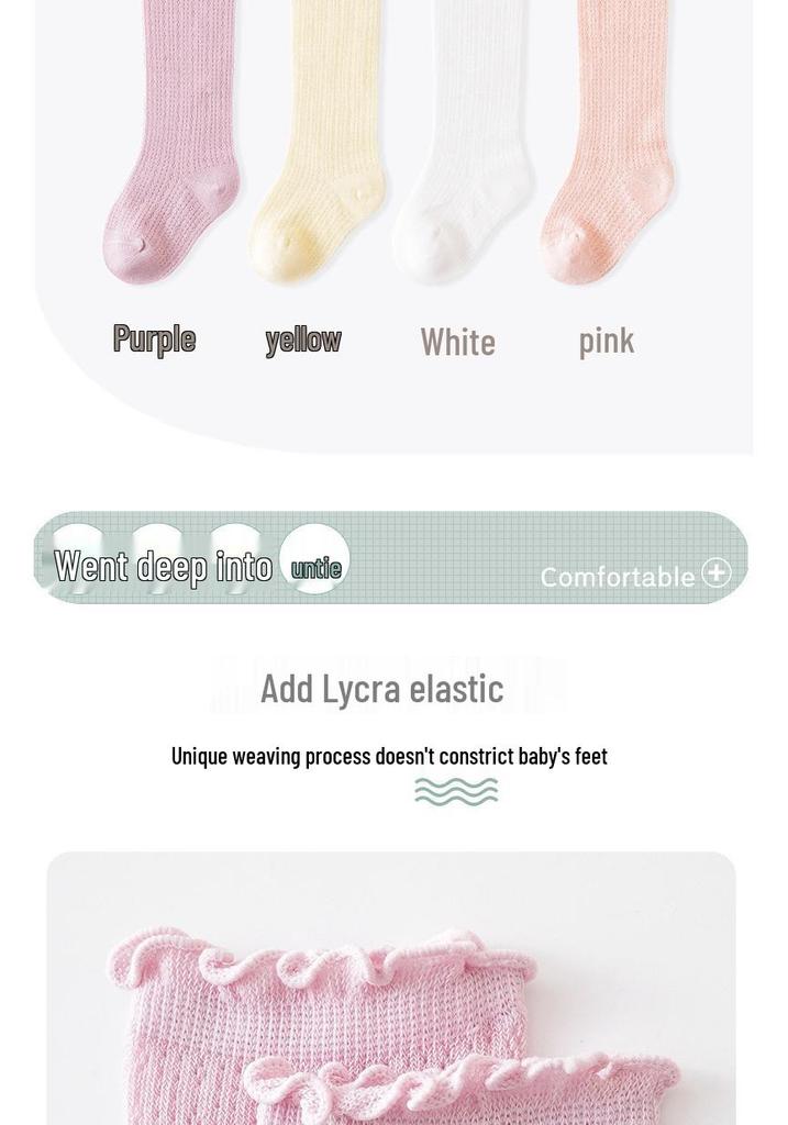 Kids' Candy Color Over-the-Knee Socks - Spring/Summer Breathable Mesh, Combed Cotton Long Socks