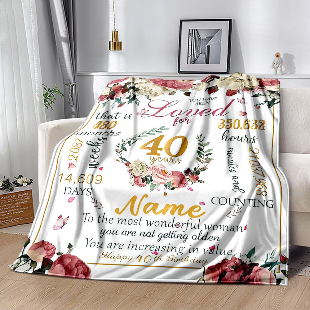 Happy 40th Birthday Personalized Text Blanket Lightweight Personalized Blanket Durable Comfort Versatile for Office Chair Sofa Picnics Living Room