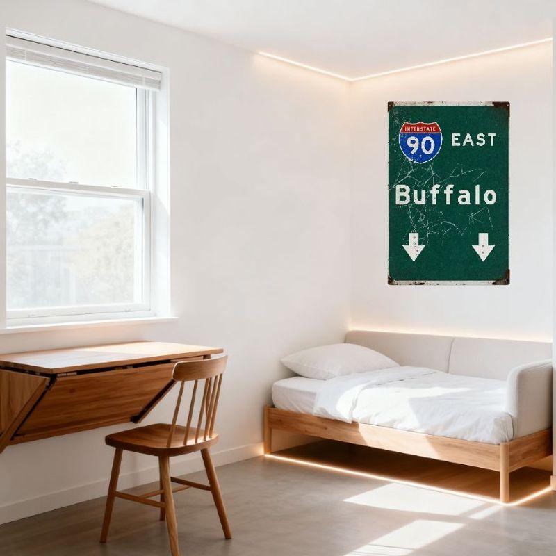 Vintage Weathered Interstate 90 East Buffalo Road Sign Metal Tin Sign for Bar Pub Home Cafe Wall Decor, 8x12 Inch
