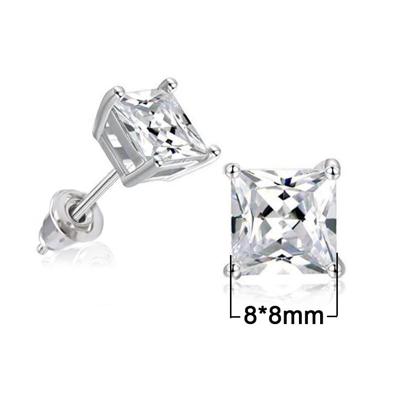 High Quality Stud Earrings Square Brilliant Cubic Zircon 5 Different Size Available Trendy Romantic Earring For Girl