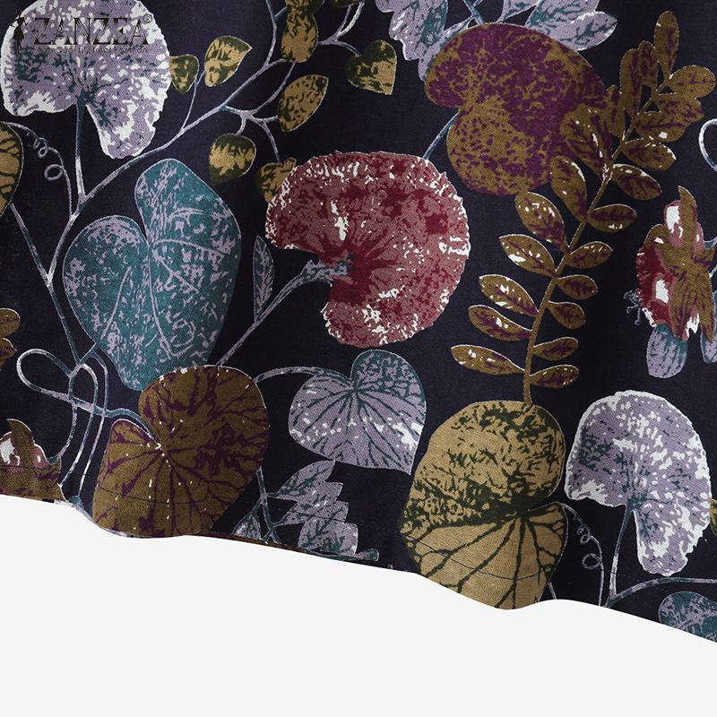 ZANZEA Women Casual Round Neck Loose 3/4 Sleeve Print Cotton Blouse