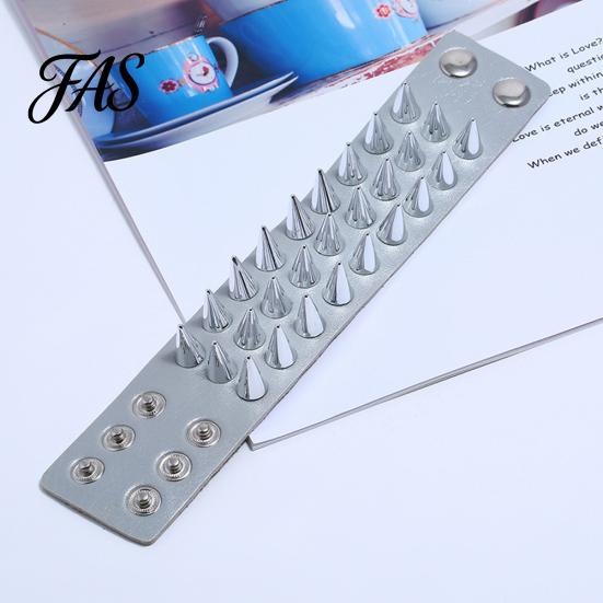 Punk Men Women Faux Leather Multiple Spikes Bracelet Bangle Jewelry Wrist Decor