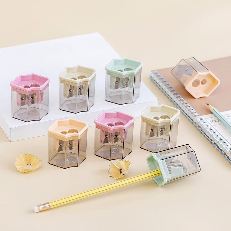Morandi Geometric Cartoon Pencil Sharpener - Creative Solid Color Plastic Design for Office and Gift Use