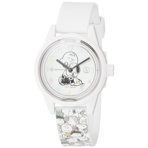 

Часы Citizen Q&Q Smile Solar, Принт Snoopy, Водонепроницаемость 10 АТМ, Уретановый ремешок, RP01-806, Белые