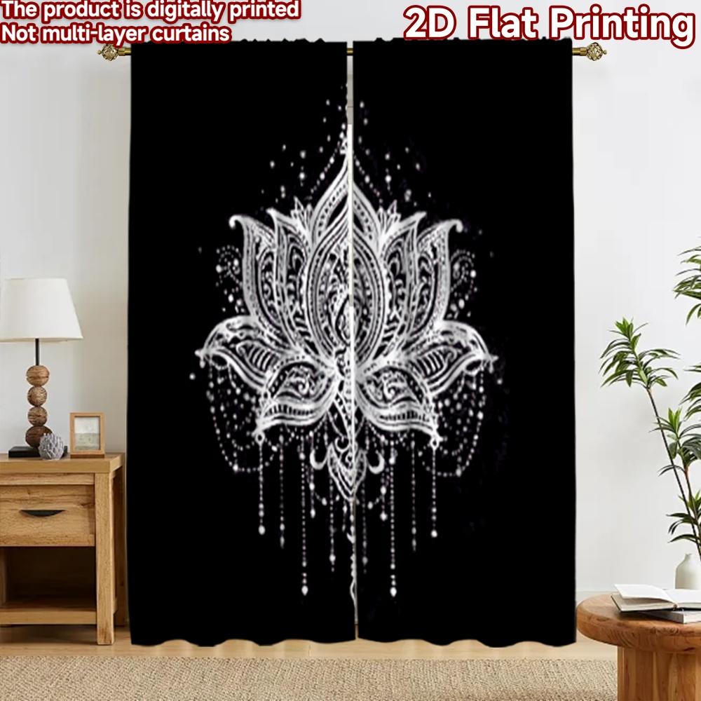 2D flat printing 2pcs Curtain Window Curtains Mandala Lotus Design Digital Printed Polyester Drapes Festive Holiday Use for