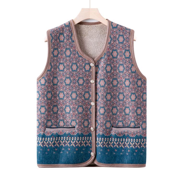 

Новый кашемировый жилет-кардиган на осень и зиму, свитер для среднего и пожилого возраста, безрукавка и утолщенный жилет для мамы на осень. 4XL синий