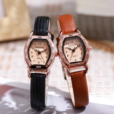 Damen Lederarmbanduhr Schlichte Weinfass Quadratische Damenuhr Quarz Armbanduhr