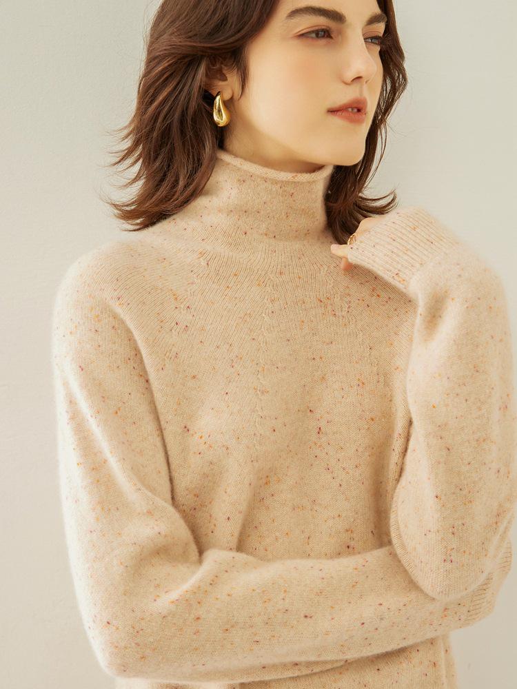 Women's 2025 Autumn/Winter Cashmere High Neck Sweater - Soft, Thick, Solid Color, Stacked Collar.
