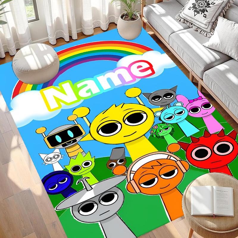 Custom Name Personalized Sprunki Game Print Carpet, Versatile Home Decor Rug, for Playroom, Apartment, Balcony, Entryway, Hallway Gift