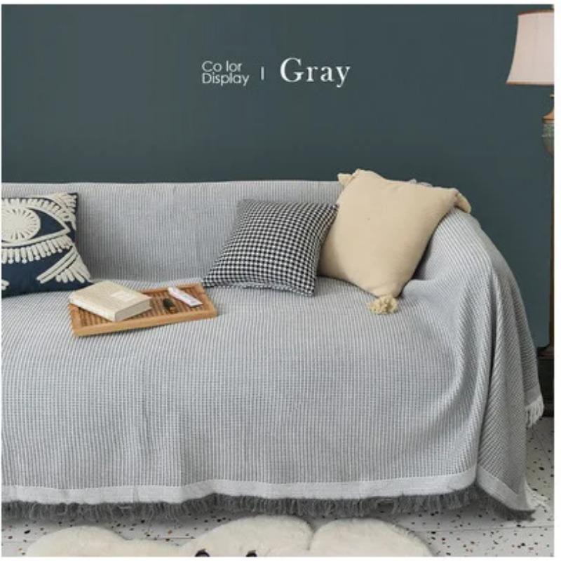 Solid Color Cotton Thread Blanket Simple Cushion Ins Wind Sofa Cover Double-Sided Available Four Seasons Fashion Lunch Blanket