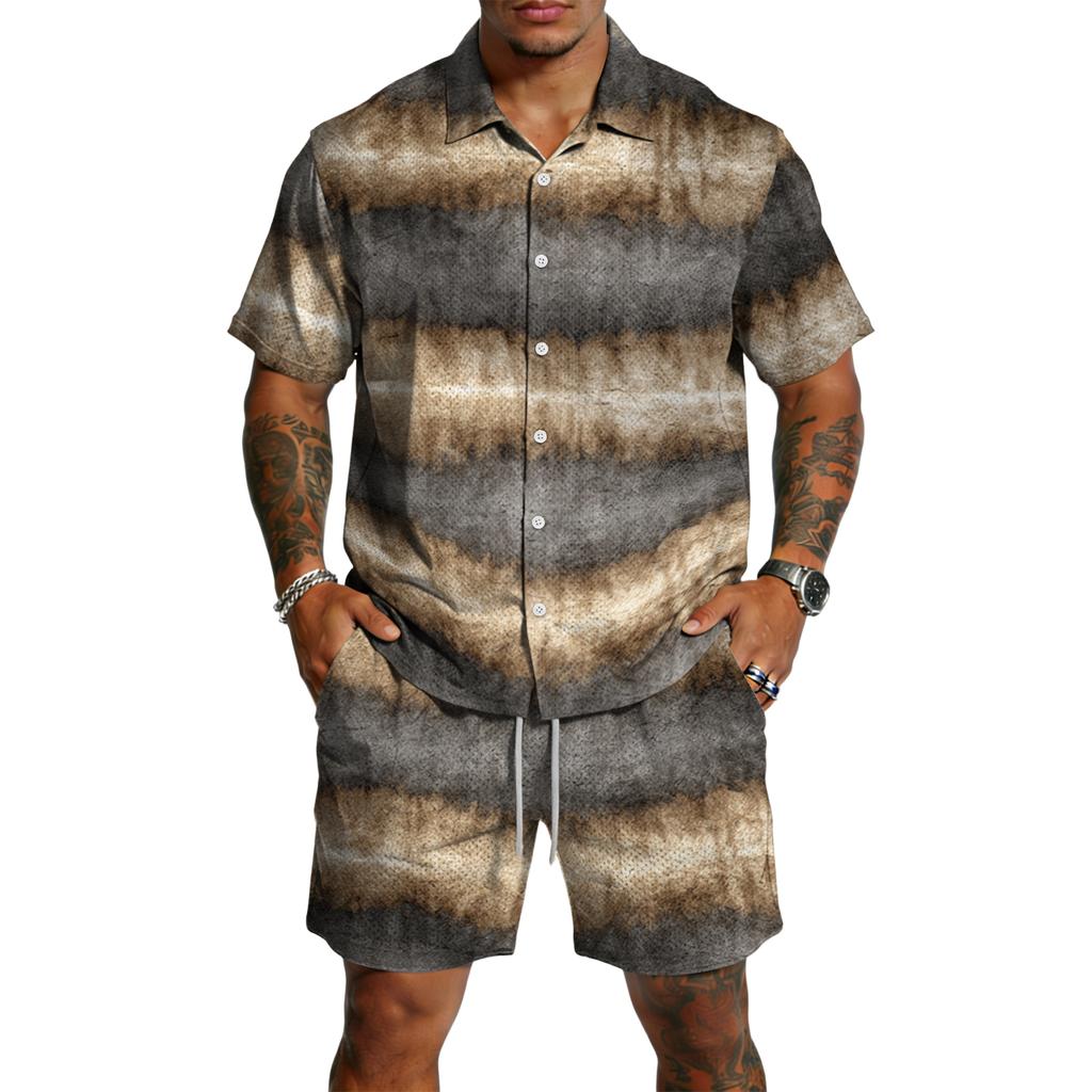 Men's Casual Lightweight Breathable Short-Sleeve Shirt And Shorts Set