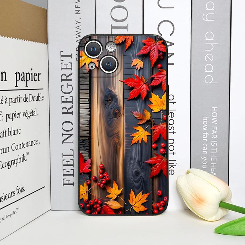 Vintage Autumn Fall Maple Leaf Pattern Phone Case for iPhone 17 16 12 11 14 Plus 13 15 Pro Max 12 13 Mini X XS XR Soft Cover Y2K