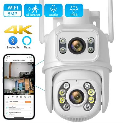 2024 Nuova telecamera di sicurezza IP PTZ WIFI a doppia lente 8MP EU 4K in tempo reale con doppio schermo Ai, rilevamento automatico del corpo, sorveglianza CCTV impermeabile per esterni