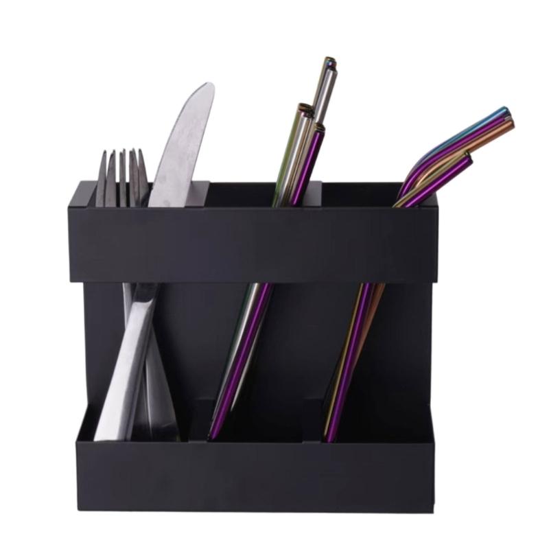 Multifunctional Storage Rack For Straws Cutlery 3 Section Cabinet Organizers With Drainage Design Kitchen Accessory