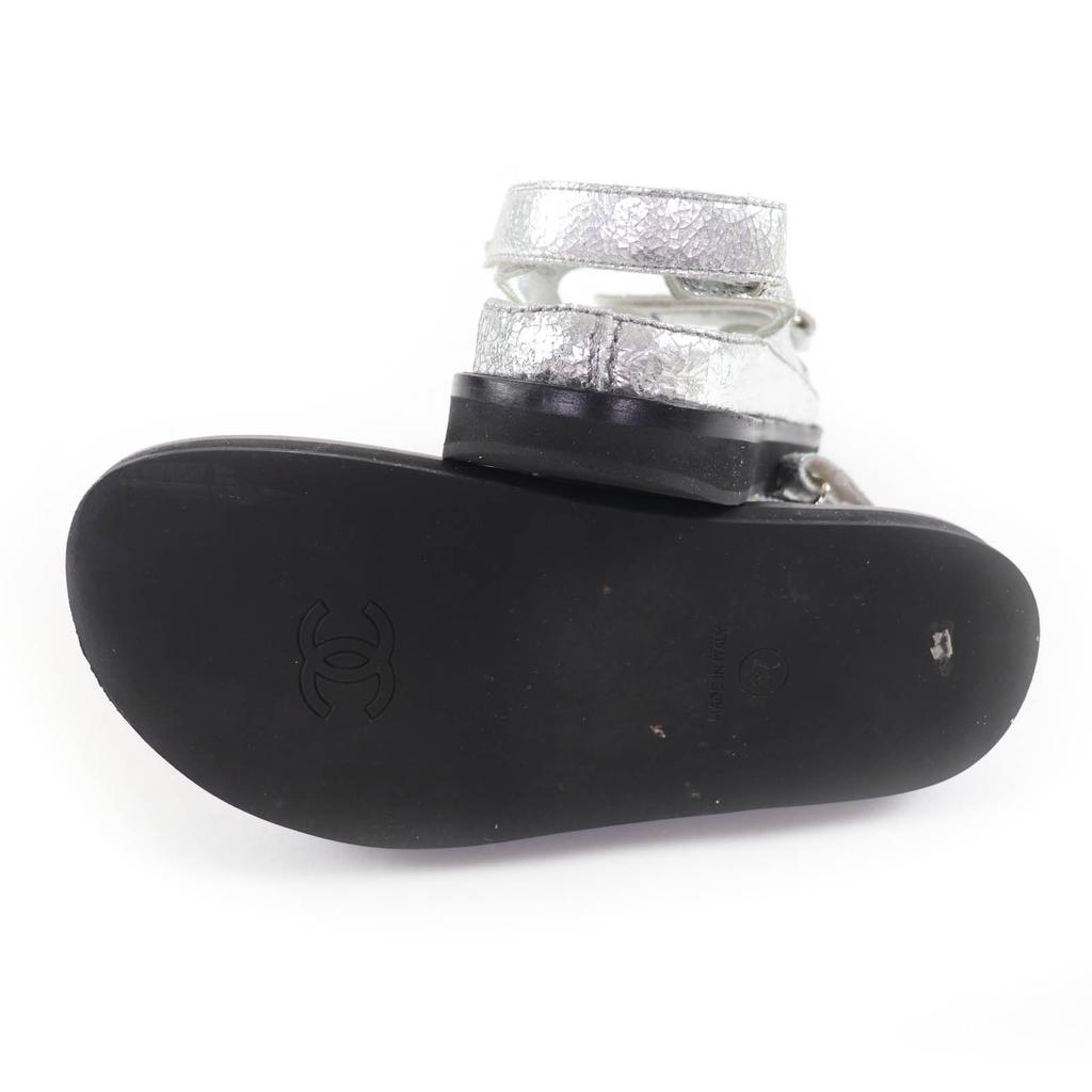 Excellent CHANEL Sandals Silver leather Women 37 G31857 Used