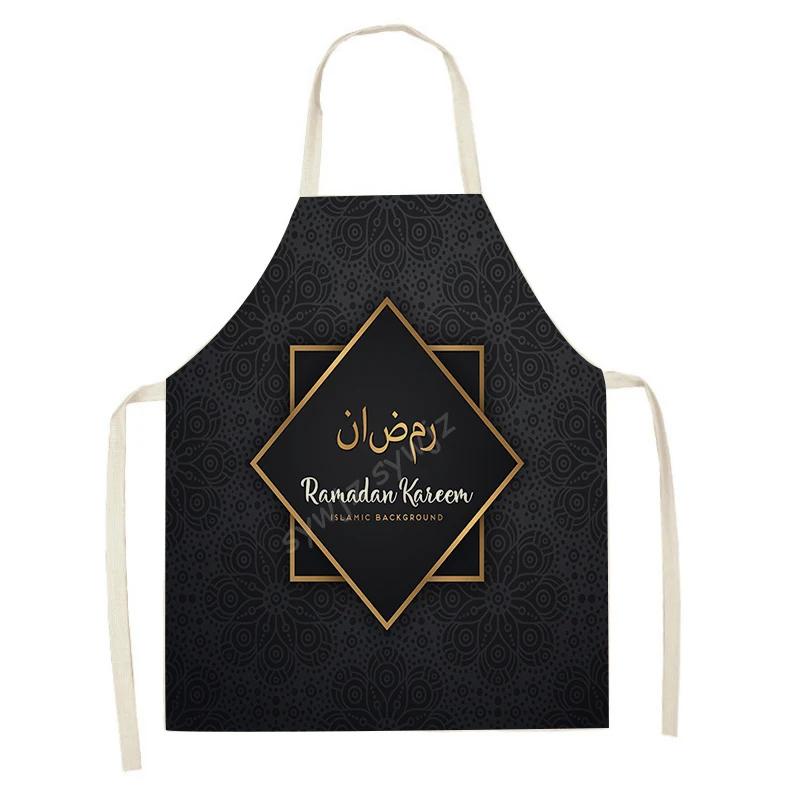 Chef Apron Muslim Eid Printed Kitchen Women Ramadan Karim Home Cooking Baking apron Star Crescent Waist Pocket decoration
