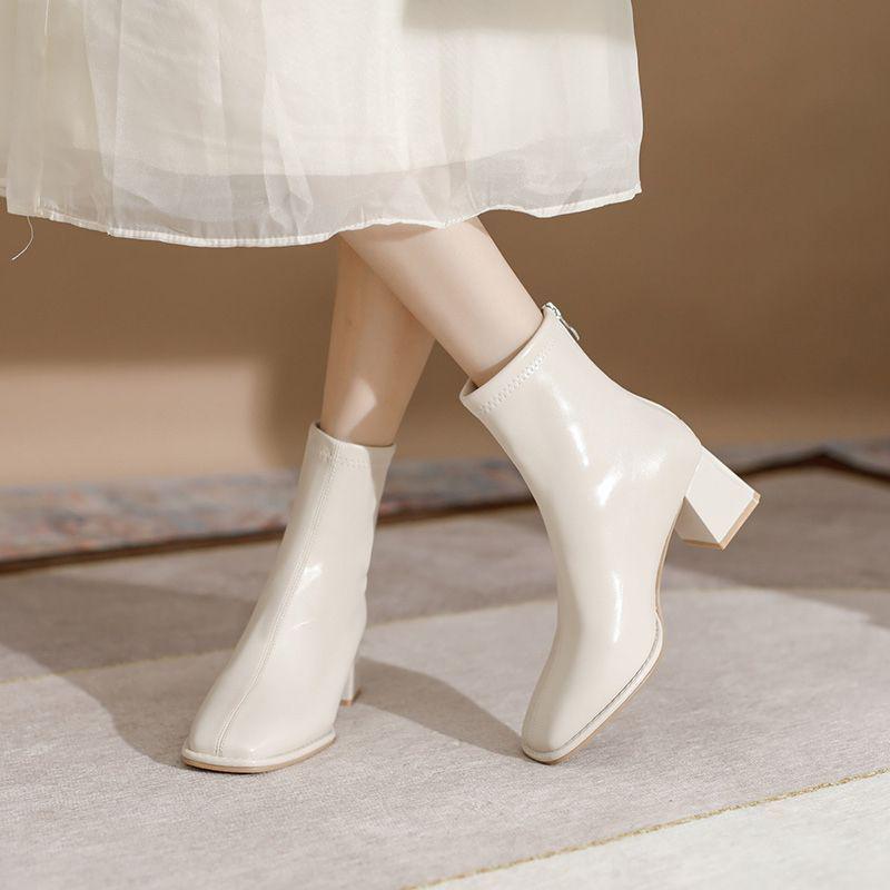 Damen Chunky Heel Chelsea Stiefeletten 2025 - Temperamentvolles Weiß, Mittelhoher Absatz, Herbst/Winter Stylisch Schlanke Passform