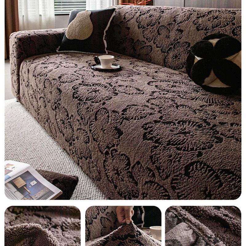 Vintage Floral Jacquard Stretch Sofa Cover High-End All Inclusive Sofa Towel with Straps Anti Cat Scratch Velvet Couch Slipcover