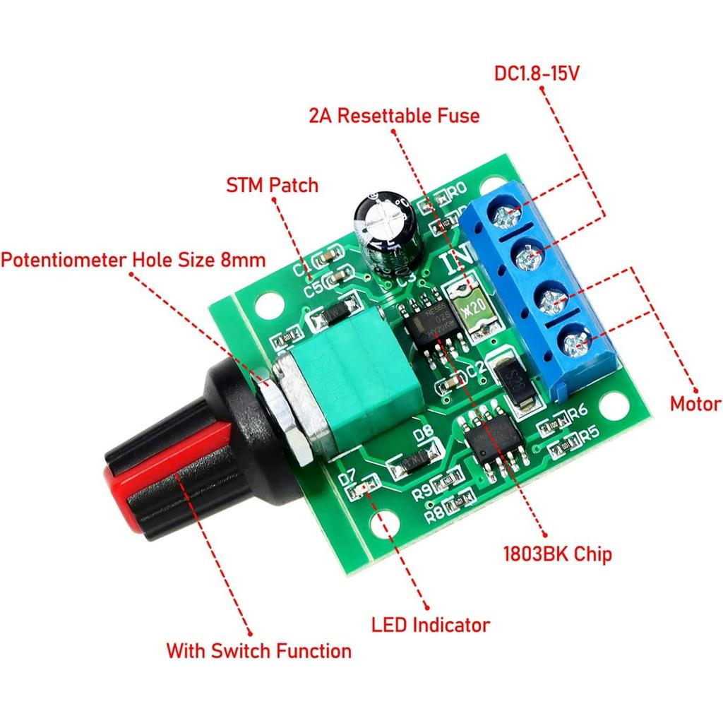 3pcs Low Voltage Motor Speed Controller DC 1.8V 3V 5V 6V 12V 2A 1803BK 1803B Adjustable Driver Switch with Speed Control Knob