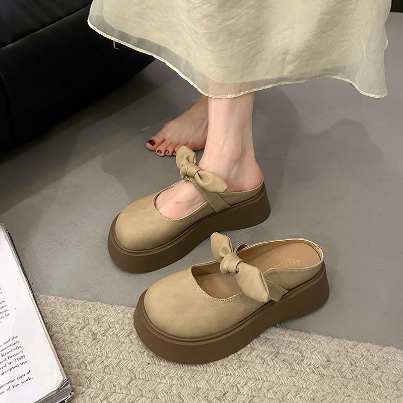 

College style bag head half slippers women wear new summer thick bottom with skirt Mary Jane cool slippers 35