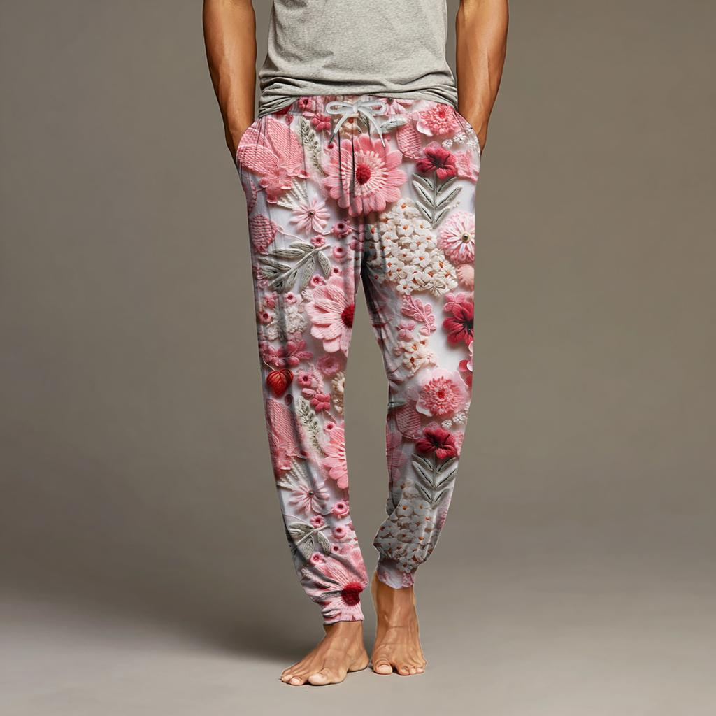 Men's Drawstring Pocket Cuffed Casual Pants Home Sleep Pants