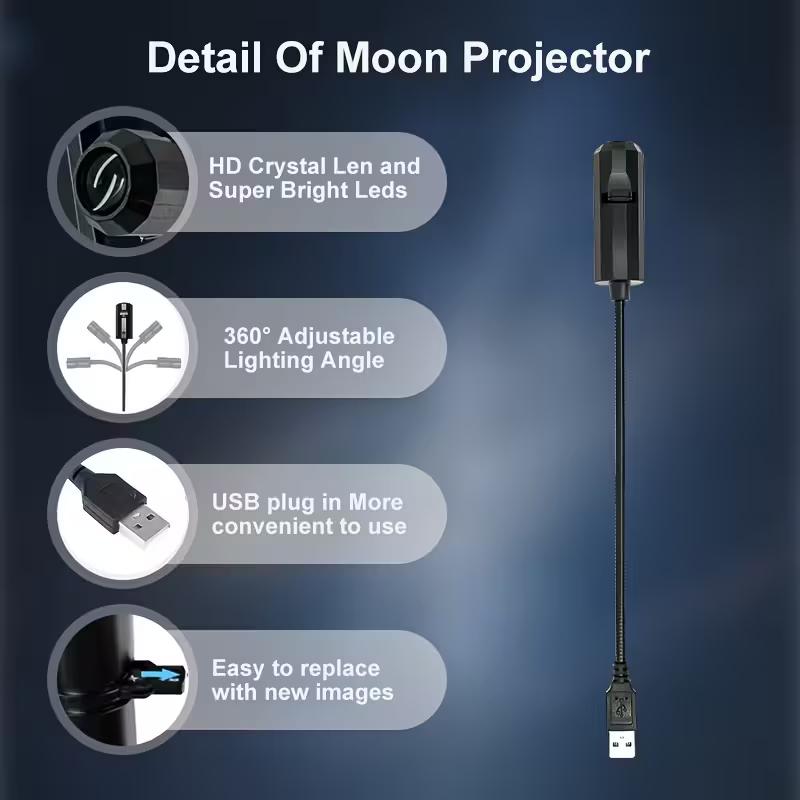 Halloween USB Projector Light Skull NightLight Ghost LED Lamp 360Degree Rotating Switchable Pattern Design Dark & Night Ambianc