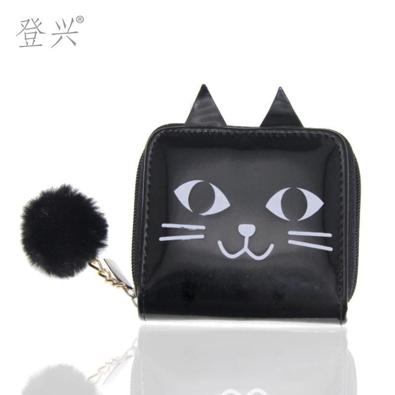 

Новый мультяшный маленький кошелек с короткой молнией и черным котом, детский кошелек