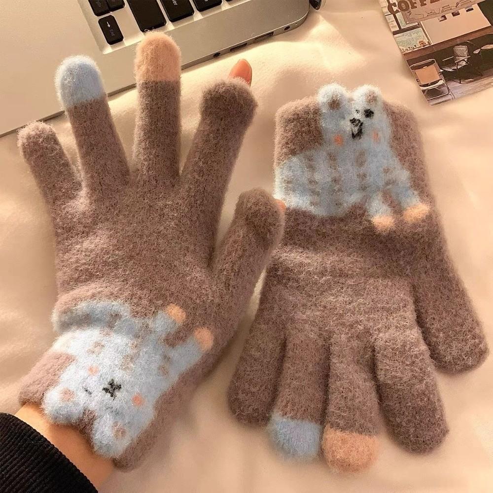 Touch-screen Warm Knitted Gloves Cartoon Girls Winter Gloves Riding Protective Mittens Cycling