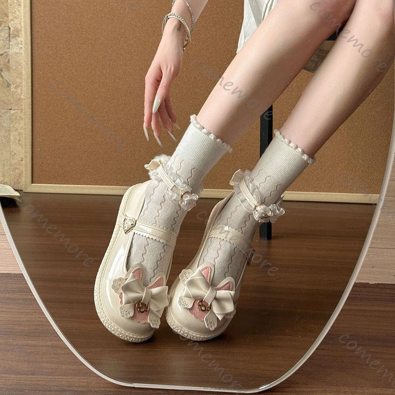 Comemore Japanese Style Lolita Leather Shoes Flat Bottom Students Loafers Cute Thick Sole Versatile Girls Single Shoes